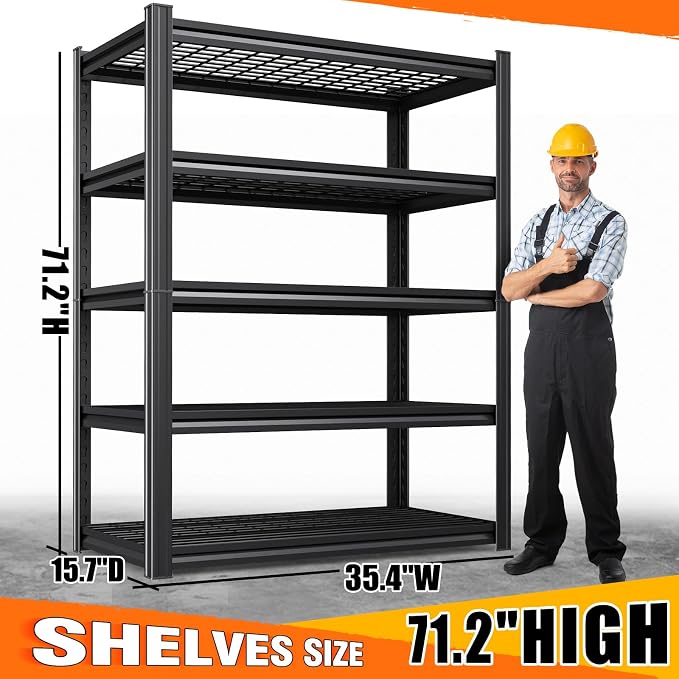 Set of 10-71"H Garage Shelving-3000LBS 5 Tier Storage Shelves,Adjustable Heavy Duty Metal Shelving Unit and Storage Large Wire Rack,Utility Steel Shelf For Shop Warehouse Industrial Pantry 71"x35"x16"