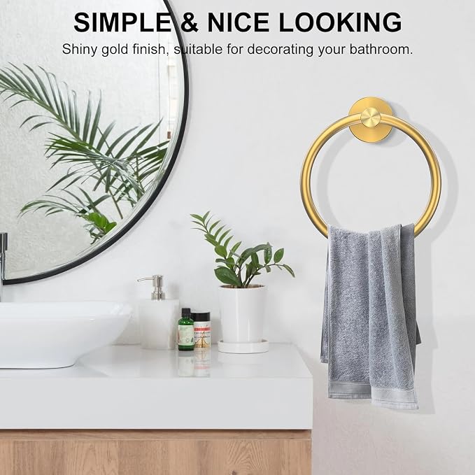 SetSail Towel Holder for Bathroom Wall Gold Towel Ring Stainless Steel Hand Towel Holder for Bathroom, Kitchen Drill Hole, 2 Packs
