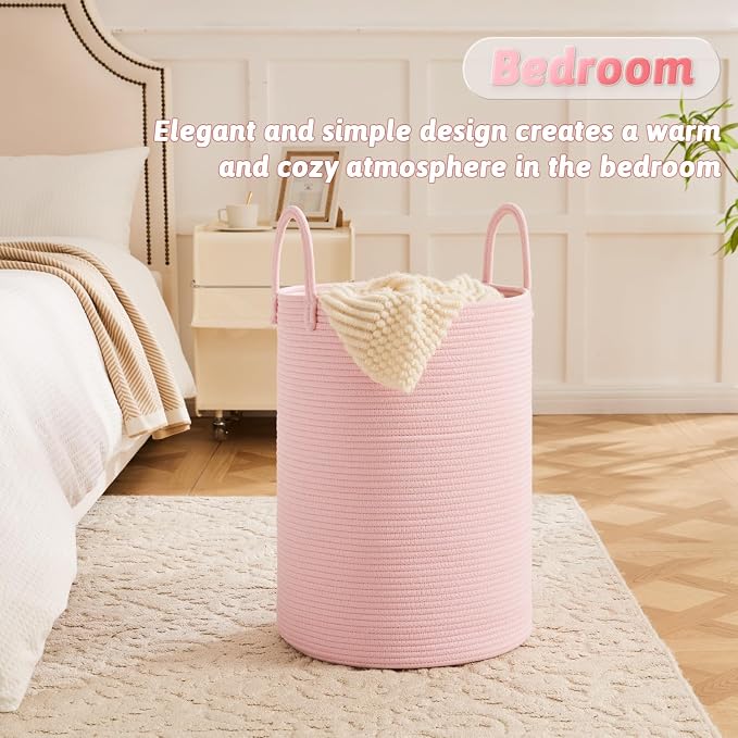 Artfeel Laundry Basket,Woven Cotton Rope Laundry Hamper,40L for Decorative Storage of Dirty Clothes,Toys and Blankets in Bathroom,Baby Room and Living Room