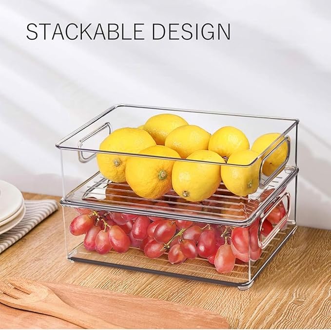 7 Pack Refrigerator Organizer Bins | 4 Sizes Stackable Clear Pantry Storage Bins with Handles for Fridge, Shelves, Drawer, Snack Organizer for Home & Kitchen