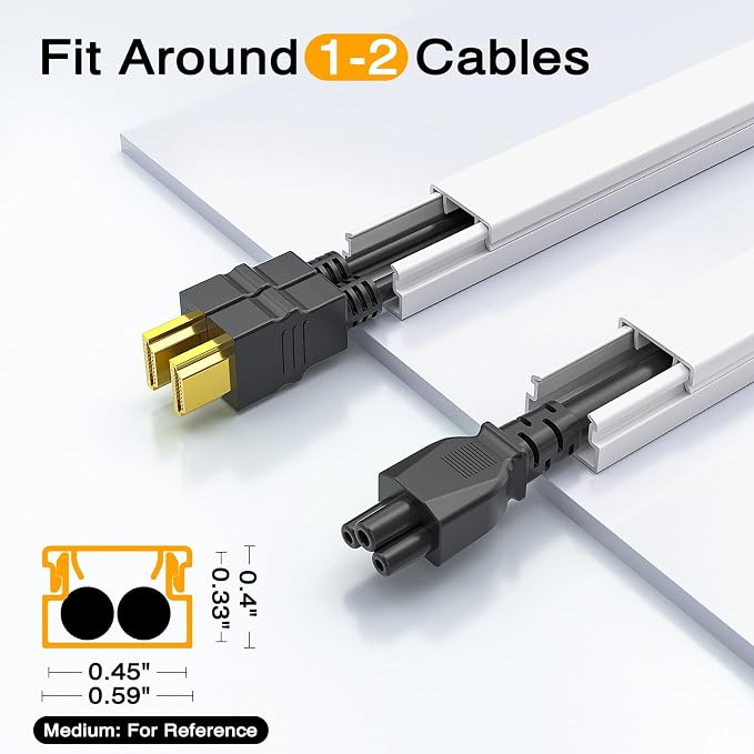 Delamu 56.7in Cord Hider, Cord Covers for Mini Wire on Wall, Paintable Cable Hider Wire Covers for Cords, Self-Adhesive Cable Cover Management, Easy Set-up Wires Hiders for TV, W0.55 H0.4in, White