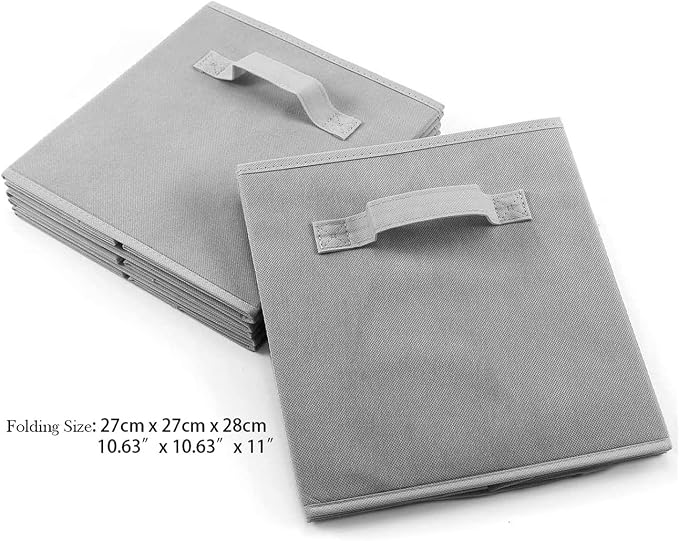 Basic Fabric Storage Bins 10.6 x 10.6 x 11 Storage Cubes 6 Pack Grey | Foldable Clothing Storage Bins, Reinforced Handles, Sturdy, Lightweight, Space-Saving, For Closet, Shelf, Nursery And Bedroom