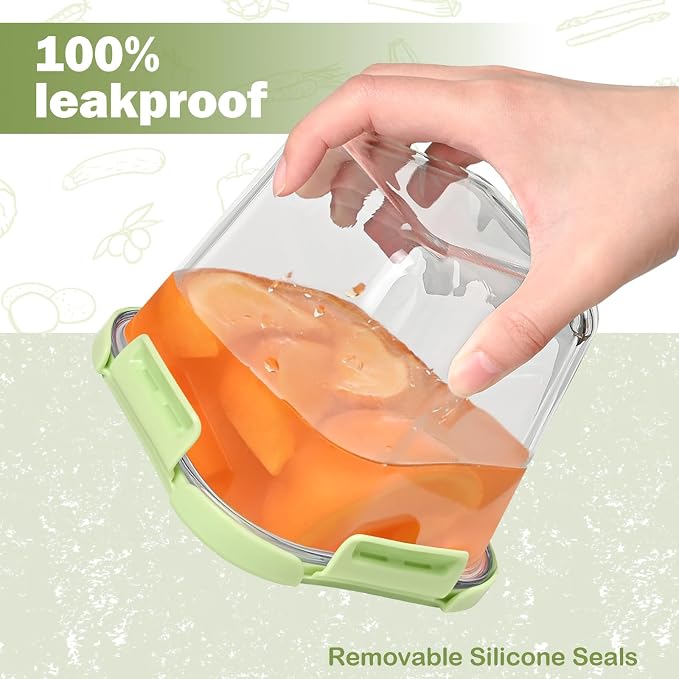 Borosilicate Glass Soup Containers with Lids, 4 Cup/32 oz, 4 Pack | Microwave Dishwasher Oven Freezer Safe | Airtight Leak Proof | Food Grade | Square Soup Meal Prep | Lunch | Food Storage Set