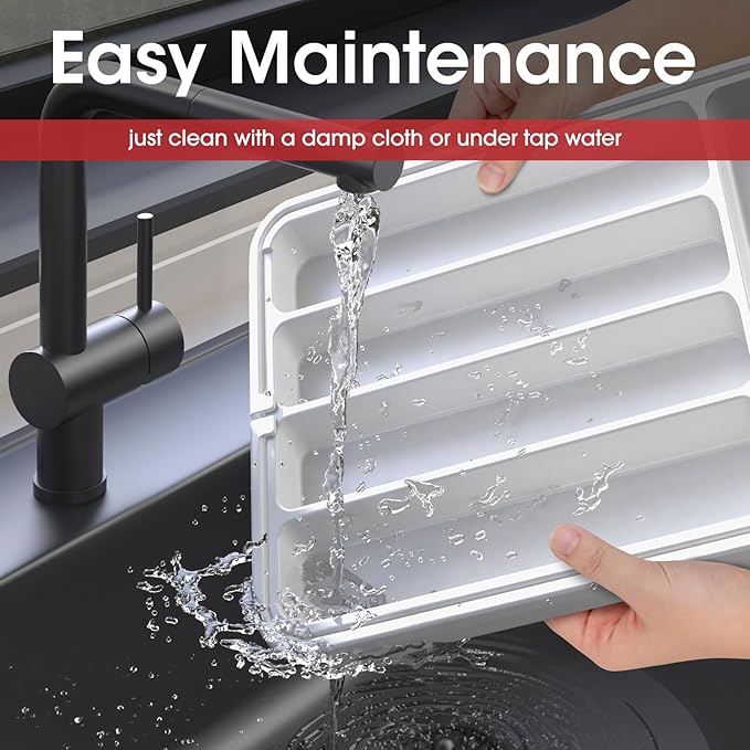 Aujen Silverware Drawer Organizer, Adjustable Utensil Cutlery Tray | Expandable Kitchen Organizer for Forks Knives, Multipurpose Kitchen Storage , Apartment Essentials, White, Medium