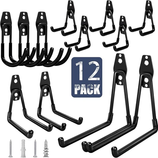 KOFANI Garage Hooks Heavy Duty 12 Pack Anti-Slip Wall Storage Hooks | Wall Hooks Geavy Duty for Hanging Bike, Ladder, Garden Tools,Broom,Hose,Anti-Slip Coating Garage Wall Organization