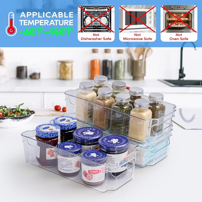 JollyPack Clear Plastic Storage Bins, 8 Pack | Pantry Organizers, Storage with Handles, Clear Storage Containers,Great for Fridge, Kitchen, Cabinet, Bathroom and Office