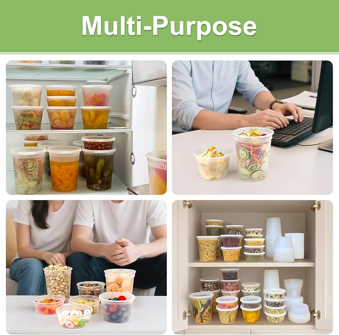 Dipoo 60 Sets (120-Piece) Deli Containers with Lids 8 oz, Leak-Proof & BPA Free Airtight Takeout Plastic Food Storage Containers for Soup, Freezer/Microwave/Dishwasher Safe