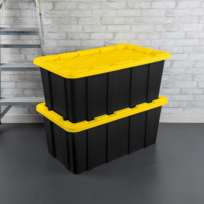 Sterilite 16-Pack Industrial Tote, Plastic Storage Container Bins with Lids, 38 Gallon - Heavy-Duty Organizing Containers for Closet, Bathroom, and Office