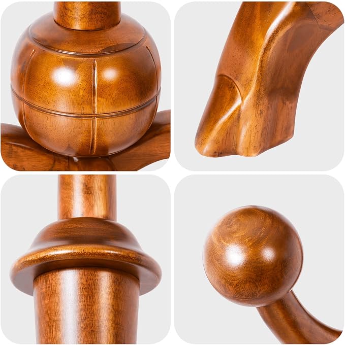 Coat Rack Freestanding Wood Coat Tree with Stable Sphere Base, Light Brown | 8 Hooks Tree Branch Design, Heavy Duty Standing Coat Hanger for Entryway, Hallway, Bedroom, Foyer; Hangs Coats, Hats, Bags