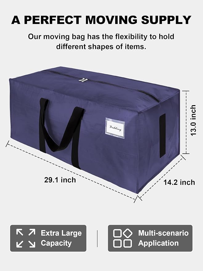 HOMESURE Supports 200lbs Heavy Duty Moving Bags - Strong Zipper & Wrap-Around Handles - Water-Resistant Storage Totes, Durable Alternative to Moving Boxes - 40 Pack - Blue