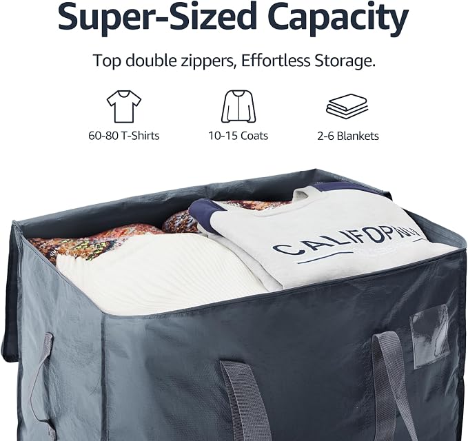 Moving Bags Heavy Duty Extra Large, Moving Boxes, Moving Supplies Essentials,Storage Bins with Lids, Plastic Packing Totes, Storage Bags for Clothes with Handles & Zippers(Grey, 8 Pack)
