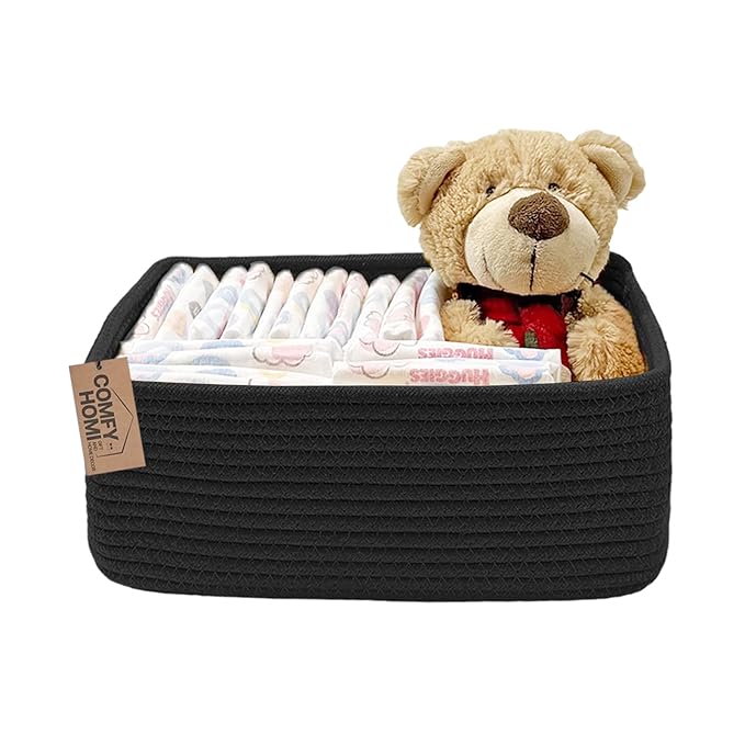COMFY-HOMI 13" x 8.5" x 5.1" Storage Baskets for Organizing | Cotton Rope Woven Basket | Toy Storage Bin Box | Basket for Shelves, Closet Organizer Bin, Decorative Closet Shelf, 1 Pack