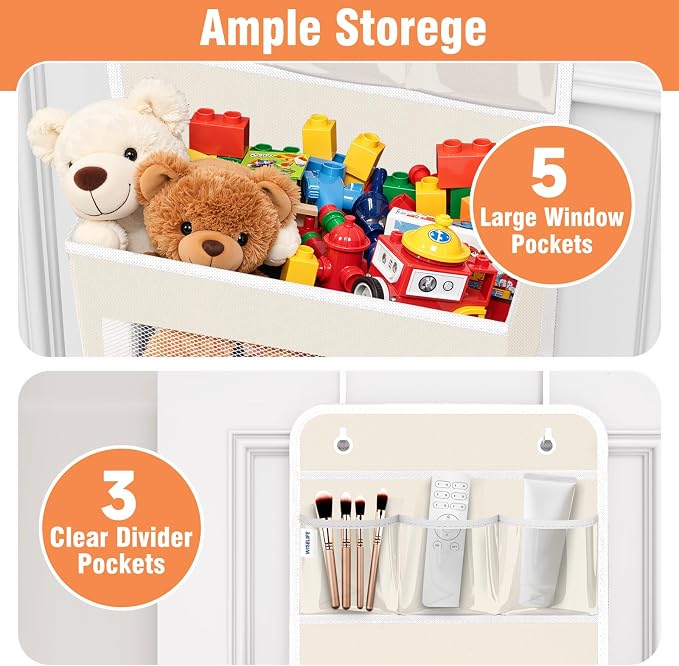 Over The Door Organizer Storage Large Capacity Hanging Bedroom Storage | 6 Shelves, Detachable, 40 LB Capacity, Mesh Design, Clear Window, Sturdy, Storage Organizer for Nursery, Pantry & Closet