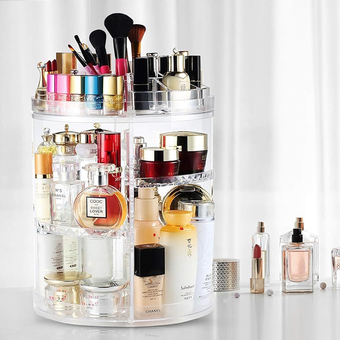 Boxalls Makeup Organizer Rotating, 8-Layer Large Capacity Cosmetics Organizer, 360 Adjustable Skincare Spinning Stand, Clear Makeup Carousel for Vanity, Countertop -Plus Size