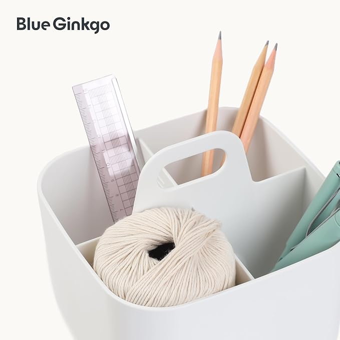 BLUE GINKGO Stackable Organizer Caddy, Square, White, Made in Korea | Portable. Adjustable. Home, Office & School Storage.