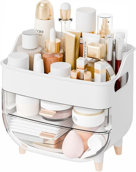 White Make up Organizers for Counter,Vanity and Dresser,Bathroom Makeup Organizer Countertop,Large Makeup Storage Organizer for Hair Tool,Beauty Products,Skin Care and Cosmetic Display Cases