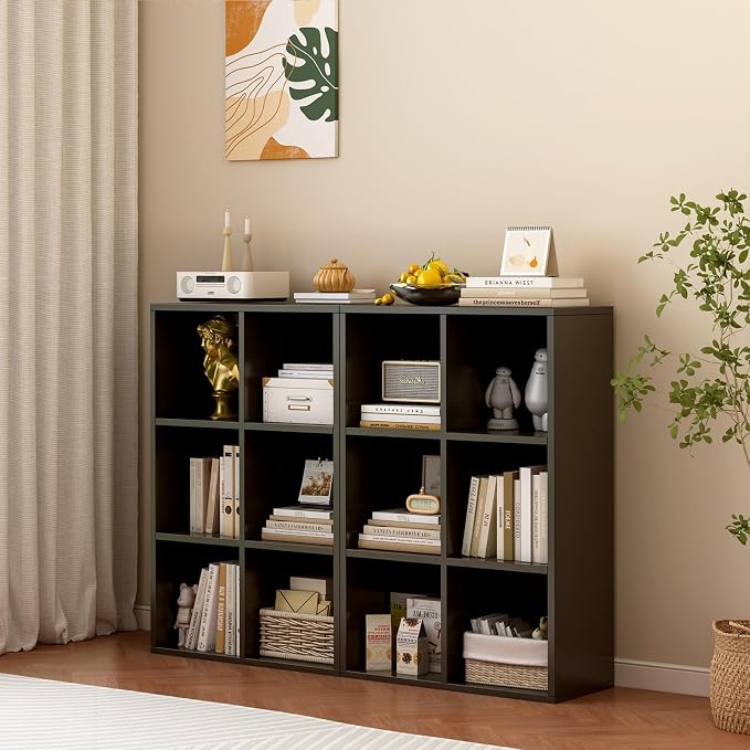 OSCHF 6-Cube Storage Shelf Bookcase, Black | Wooden 3-Tier Open Bookshelf, Fits 11×11" Bins, Vertical or Horizontal Use, Full Back Panels, For Home Office