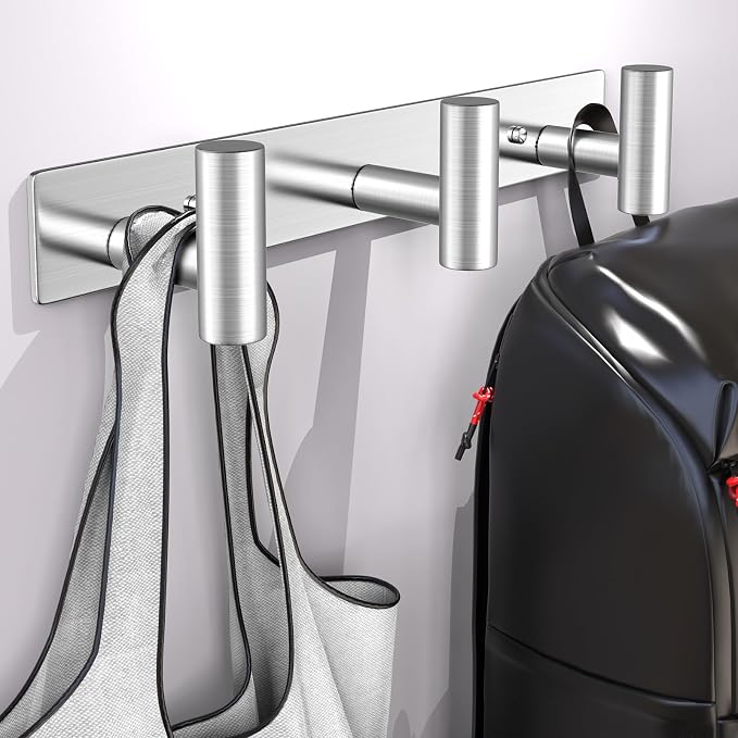 Wall Mounted Coat Rack-3 Hooks, Heavy Duty Stainless Steel Wall Hooks for Towel Coat Bag, Hat Rack Coat Hanger Coat Hooks Towel Racks for Bathroom Entryway Kitchen Office (Silver, 1 Pack)
