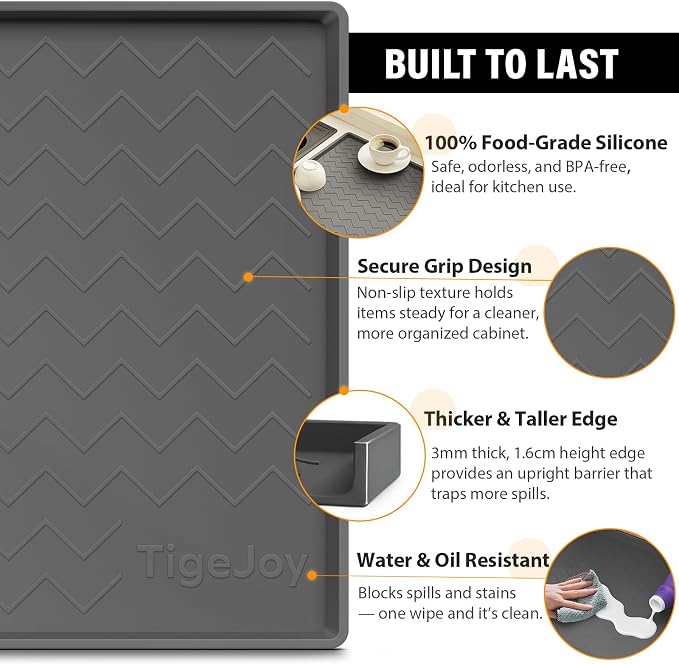 TigeJoy 25" x 19" Under Sink Mats for Kitchen Waterproof, Leak-Proof Silicone Mat Sink Protector and Cabinet Liner, Kitchen Essentials Organizer and Storage, Boot or Shoe Tray, Pet Feeding Mat | Leak-Proof Silicone Mat Sink Protector, Kitchen Essential...