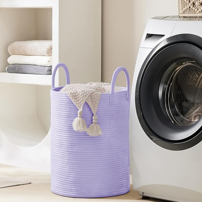 YOUDENOVA Cotton Rope Laundry Hamper Basket, 58L Blanket Basket for Nursery
