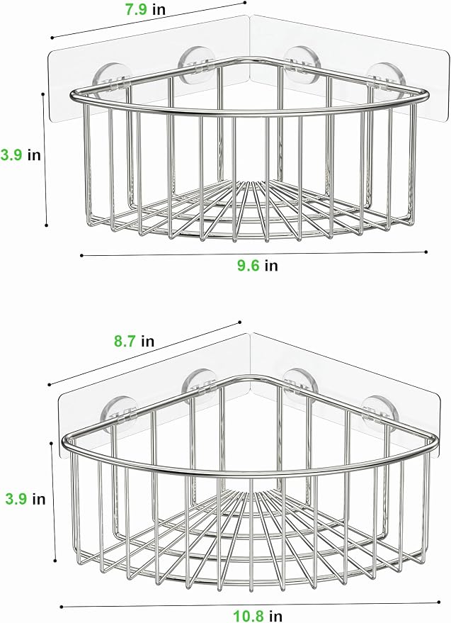 SMARTAKE 2-Pack Corner Shower Caddy Deep Basket, SUS304 Stainless Steel | Wall Mounted Bathroom Shelf with Adhesive, Storage Organizer for Toilet, Dorm and Kitchen , Silver