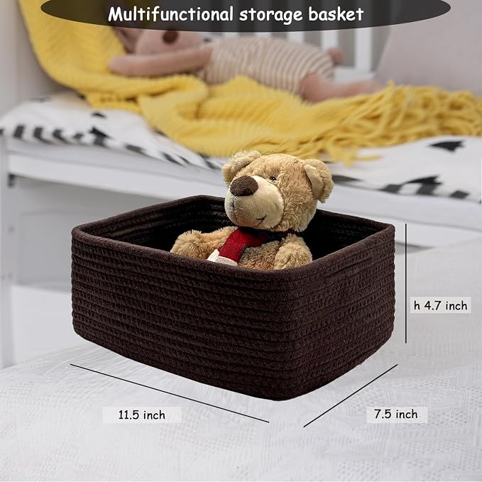 COMFY HOMI 11.5"x7.5"x4.7" Storage Baskets for Organizing | Cotton Rope Woven Basket | Toy Storage Bin Box | Basket for Shelves, Closet Organizer Bin, Decorative Closet Shelf, 3 Pack,