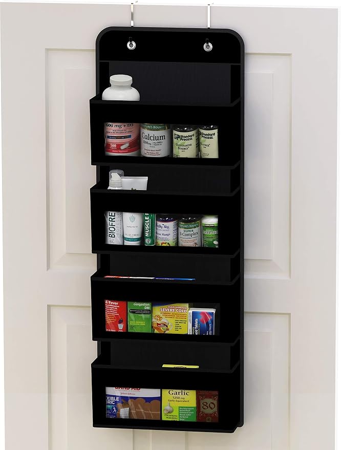 Simple Houseware 4 Clear Window Pocket Over Door Hanging Organizer, Black | Over the Door Storage for Closet, Bedroom, Bathroom, Pantry