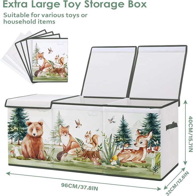 Large Toy Box Collapsible Chest Organizer with Flip Lid for Kids | Oxford Storage Box with Handle for Boy Girl Sturdy Waterproof Organizing Decor for Bedroom Playroom Nursery 37.7×12.5×15.7''
