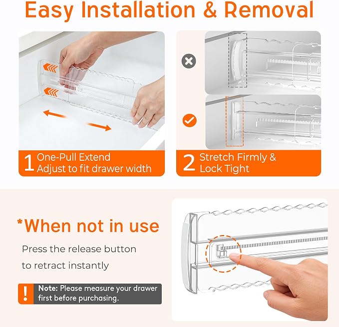 8 Pack 4" High Drawer Dividers for Clothes, 10.2"-16.5" Expandable Dresser Drawer Organizers, Adjustable Plastic Clear Drawer Separators for Kitchen, Baby Clothing, Socks, Underwear, Bedroom