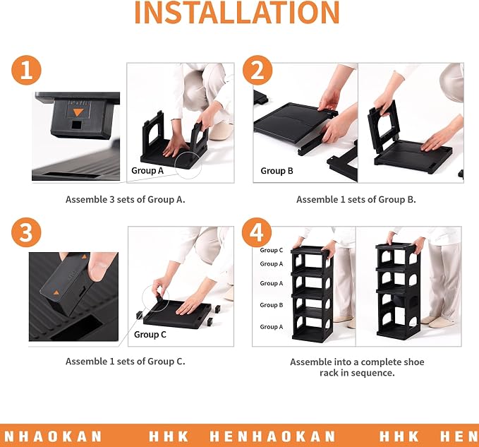 5 Tiers Vertical Shoe Rack for Closet Narrow Shoe Holder Storage Organizer, Plastic Free Standing Shoe Rack Shelf for Entryway Stackable Stability DIY, Black