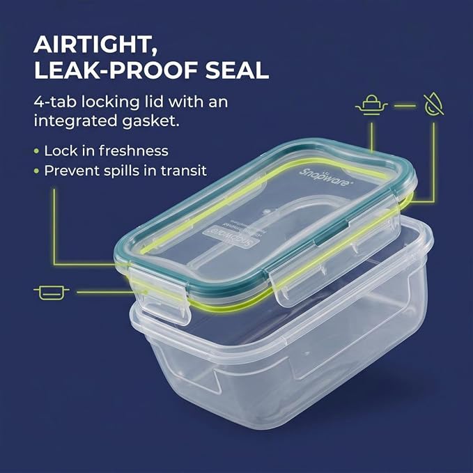 Snapware Plastic Total Solutions (5-Pack, 3 Cup) Food Storage Containers Set, Airtight & Leakproof Plastic Locking BPA-Free Lids Tupperware, Freezer Dishwasher Microwave Safe