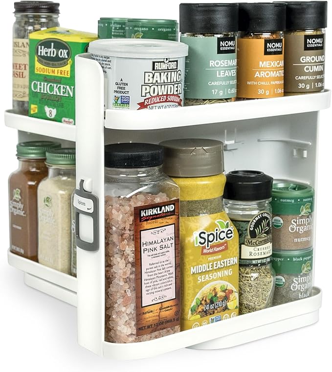 Cabinet Caddy SNAP! Spice Rack Organizer for Cabinet - Slide & Rotate Seasoning Organizer - 4 Snap-In Adjustable Shelves for 5 Tier of Storage - Magnetic Modular Design - 8.9”H x 6.1”W x 10.8”D