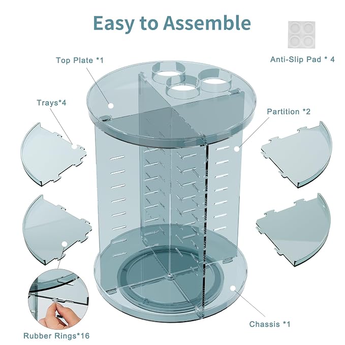 Rotating Makeup Organizer, DIY 8 Adjustable Layers Spinning Skincare Storage, Cosmetic Display Case with Brush Holder and Perfume Tray, Multi-Function Vanity Bathroom Countertop Organizer Clear Blue