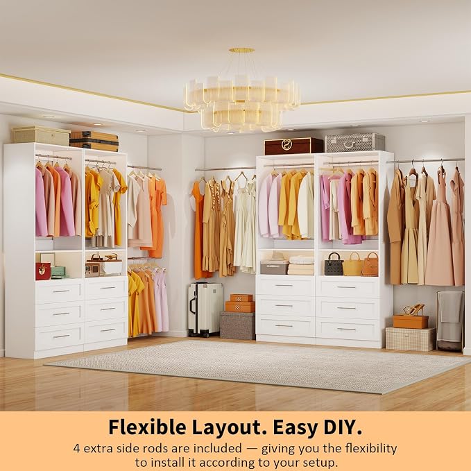 Closet System Sets of 4, 8FT-21FT Customizable Closet Organizer System with 12 Drawers