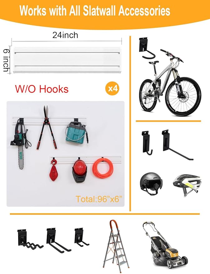 FRAYSCENT Slatwall Panels Garage Tool Organizer Wall Mount Garage Slat Wall Storage Systems, Bike Storage Rack Garage Organizers and Storage PVC Wall Panels Slat Wall Paneling