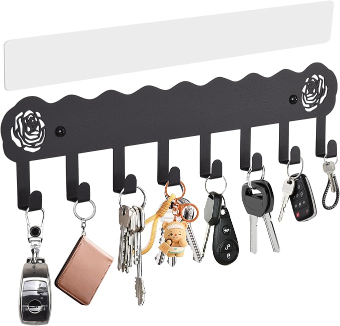 Key Holder Hooks Organizer Hanger Rack Wall Mounted with Dual Installation | Adhesive Key Holder for Wall, No Drill Modern Key Holder Wall Mount, for Entryway, Kitchen, Hallway, RV Decor （Medium）
