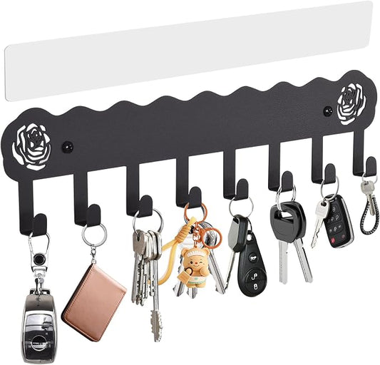 Key Holder Hooks Organizer Hanger Rack Wall Mounted with Dual Installation | Adhesive Key Holder for Wall, No Drill Modern Key Holder Wall Mount, for Entryway, Kitchen, Hallway, RV Decor （Medium）