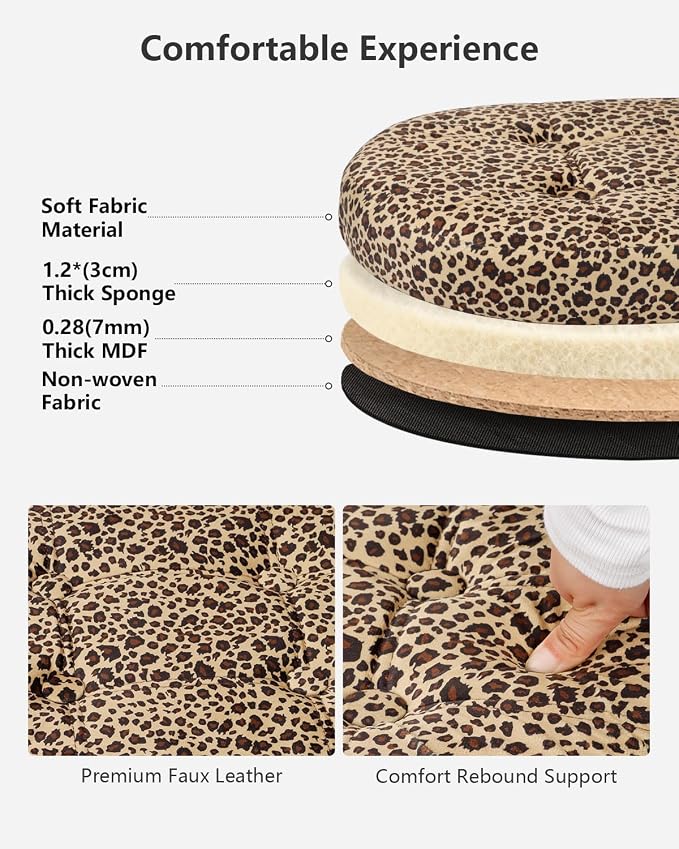 AmasSmile Oval Ottoman Storage Bench, 34" Leather Folding Stool, Leopard | Large Ottoman with Storage, Thicker Foam Padded Seat, Livingroom, Dorm, Bedroom, Entryway, Easy to install, 34 x 13 x 13in