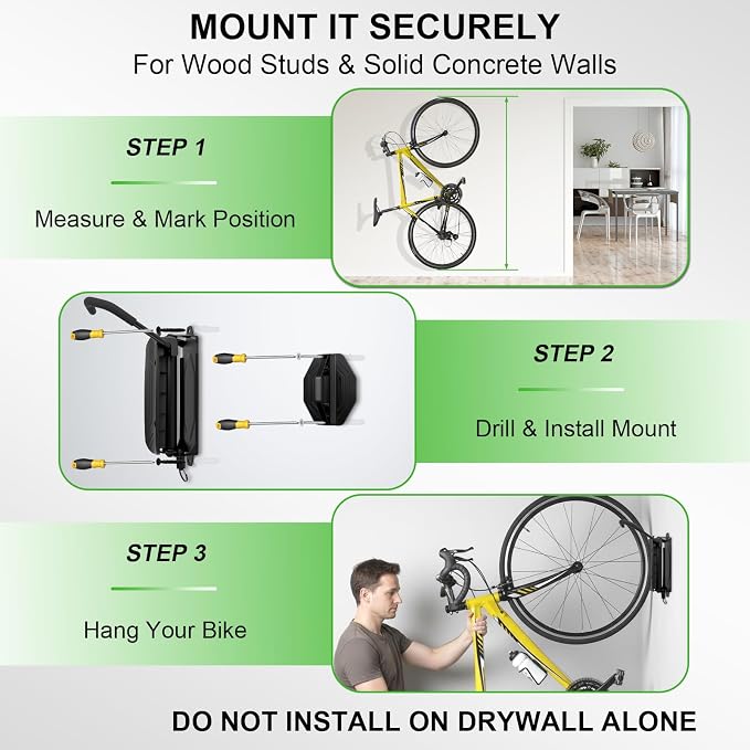 Bike Wall Mount, 4 Pack Heavy Duty Bicycle Hangers for Garage Storage | Space Saving Vertical Bike Rack Holds up to 66 lbs, Swivel Bike Hooks for MTB & Road Bikes, Easy Install