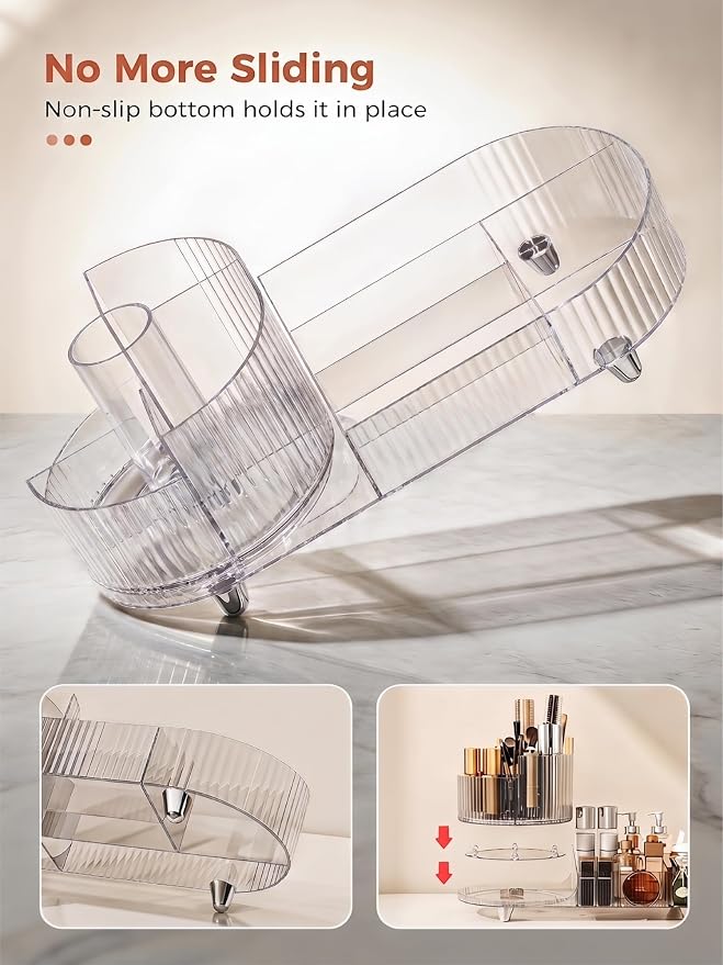 Booklov Rotating Makeup Organizer for Vanity Countertop, Clear | Clear Acrylic Cosmetic Display Case, Large Beauty Brush Holder for Bathroom Counter, Skincare Lipsticks Storage