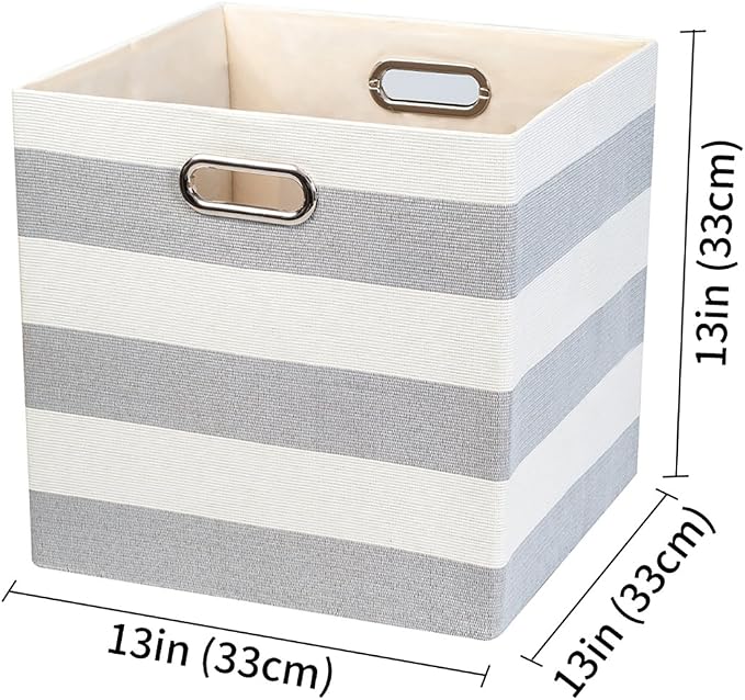 Posprica Storage Cubes,13×13 Collapsible Storage Baskets Bins Fabric Drawers - 2pcs, Grey-white Striped
