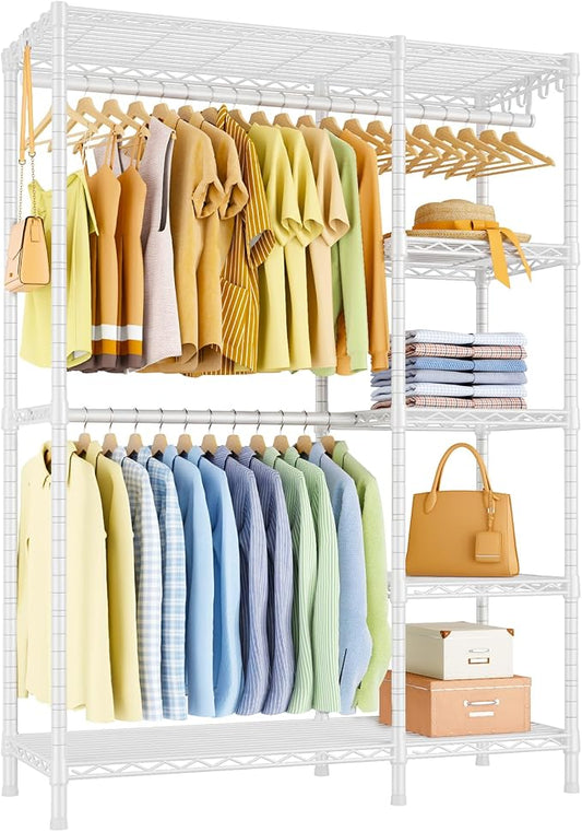 F2 Clothes Rack, 5 Tiers Heavy Duty Garment Rack for Bedroom | Freestanding Adjustable Closet Storage Organizer, Portable Clothing Wardrobe, 46.1"W x 15.4"D x 78.3"H, Load 630lbs, White