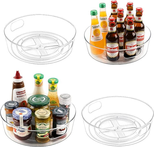 Guzon 4 Pack Lazy Susan Turntable, 11.5" Rotating Organizer with Handles | Pantry Organizers and Storage, Clear BPA-Free Spice Rack for Cabinet, Kitchen, Refrigerator, Table Top, Pantry, Countertop