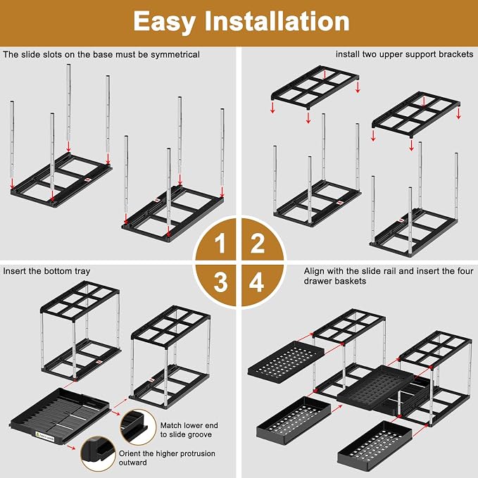 NIUXX Expandable Under Sink Organizer: 2 Tier Height Adjustable | Under Cabinet Organizer - Double Pull Out Shelf Under Sink Storage for Kitchen - Bathroom and Laundry Room - Space Saving
