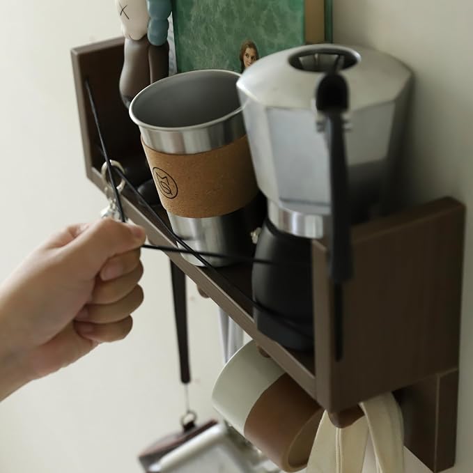 Entrance Coat Rack ，Coat Hooks, Wall-Mounted Wooden Hook Rack, Wall-Mounted Shelves are Very Suitable (Walnut Color Finish-B-1)