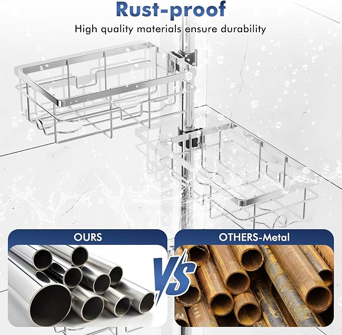 Shower Caddy Corner Tension Pole,Stainless Steel Shelves Bathroom Organizer | Rustproof 6-Tire Shelf, Adjustable 30-120 Inch Storage, Towel Bar & Soap Dish & Toothbrush Holder Rack