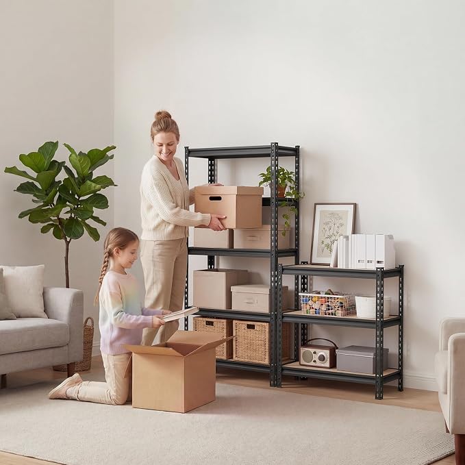 VEVOR Storage Shelves, 5-Tier Adjustable, 2000 lbs Capacity, Heavy Duty Garage Storage Shelving Unit, Metal Utility Rack Shelf, for Kitchen Pantry Basement Bathroom, 28.35" W x 12.17" D x 59.84" H