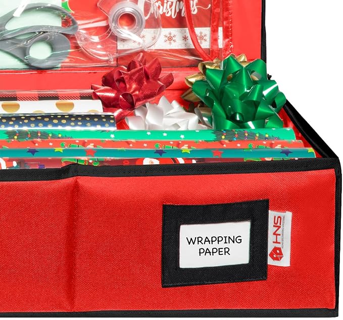 HOLDN’ STORAGE Premium Wrapping Paper Storage Container - Durable 600D Tear-Proof, Fits 27 Rolls Gift Wrap, Extra Pockets for Ribbons & Bows, Underbed Storage - Ideal for Holiday Christmas, Red | Durable 600D Tear-Proof, Fits 27 Rolls Gift Wrap, Extra ...