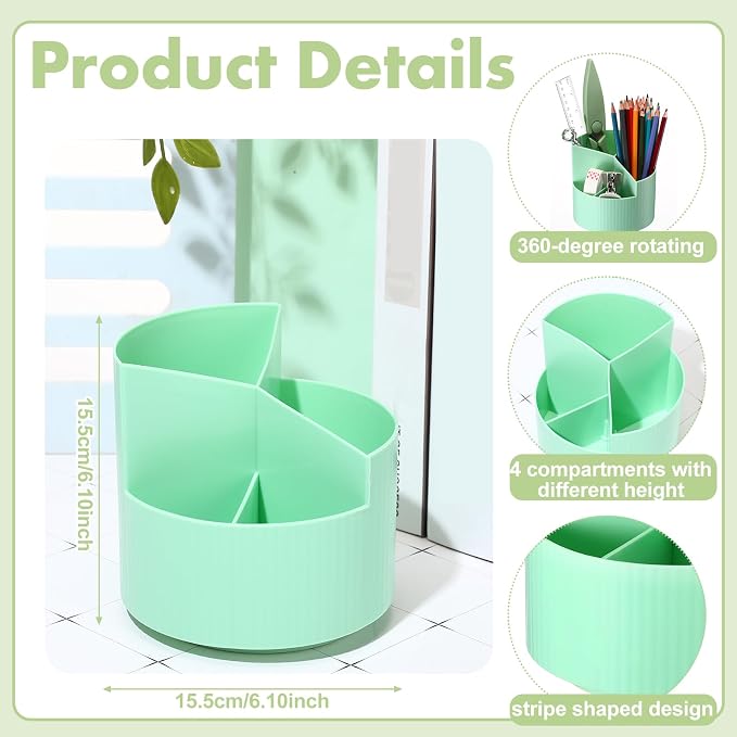Sage Green Desk Accessories Office Supplies Set, 12 Pcs | 360° Rotating Pen Holder, Stapler, Tape Dispenser, Scissor, Sticky Notes, Binder Clips, Desk Organizers Gift for School