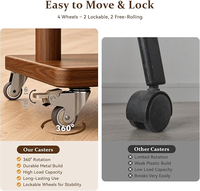Taitiy Coat Rack Freestanding Solid Wood with Wheels 2 Shelves 5 Hooks | 100% solid rubberwood,hidden 360° silent wheels,2 tier shelves,5 hooks,small clothing rack,entryway bedroom living room